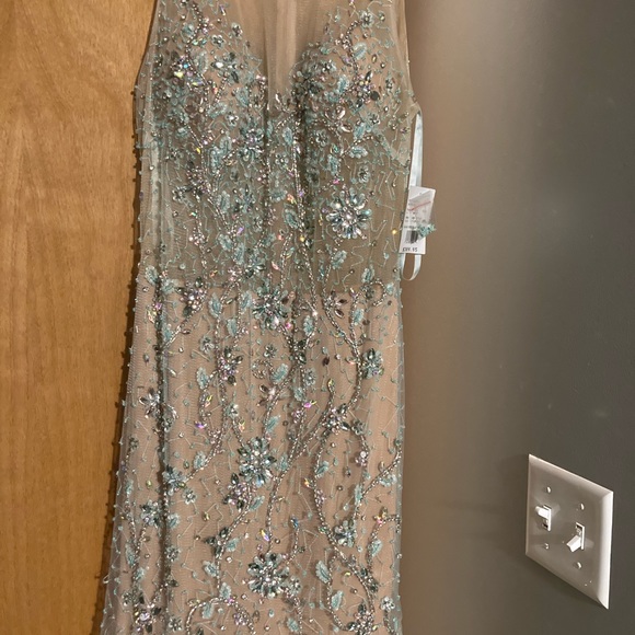 Sequined Sheer Tooling Long Formal Aqua/Green/Nude - Picture 2 of 9